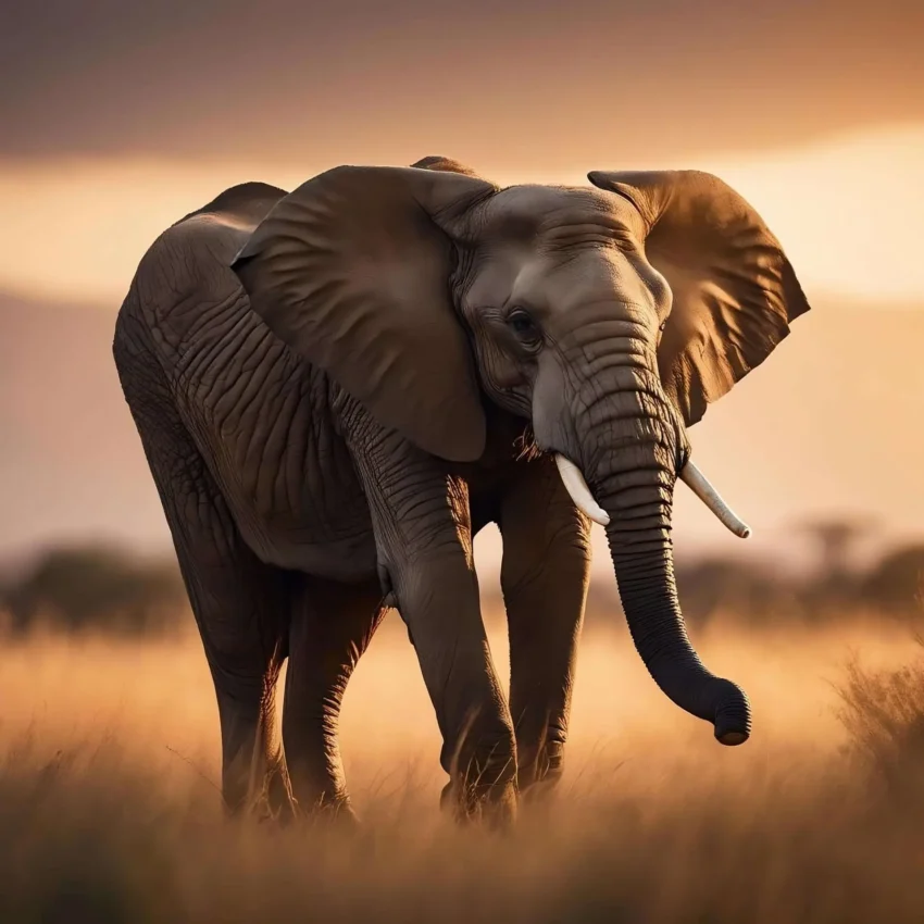 Elefant i Solnedgång