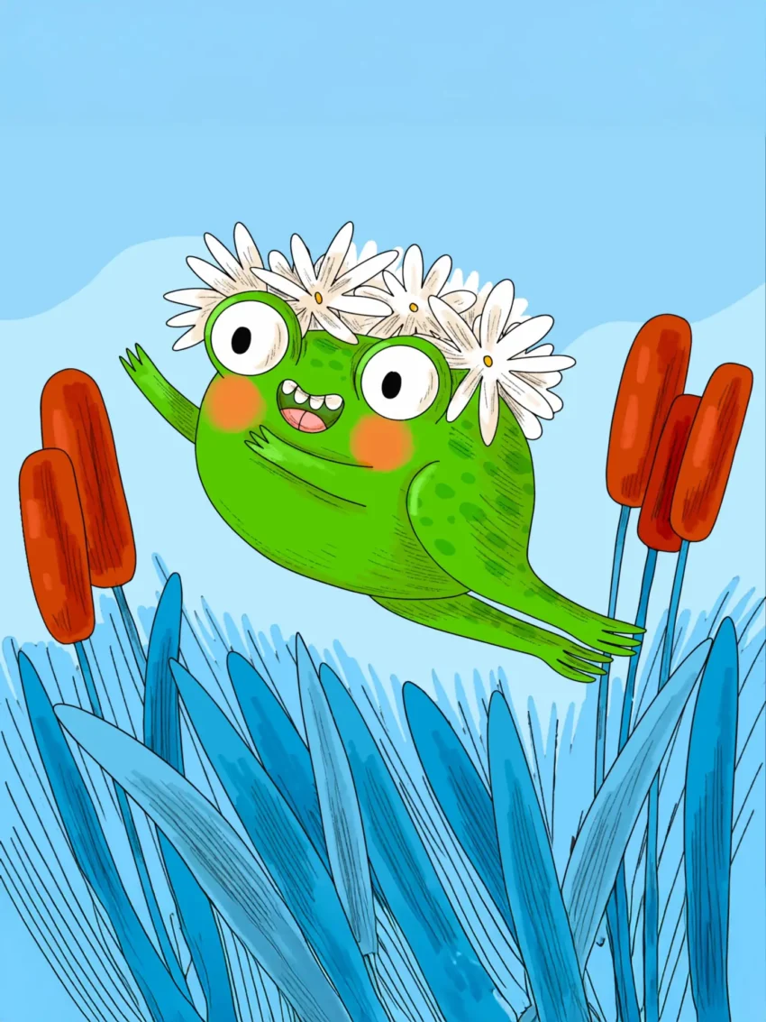 Groda med blomsterkrans